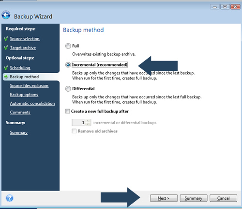 Create an incremental backup to restore