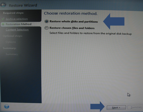 Restore entire disk and partitions