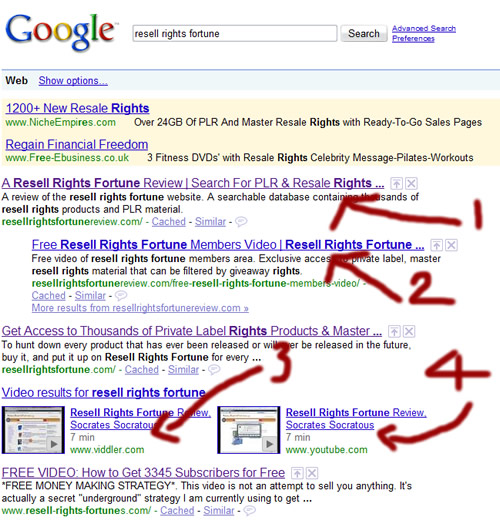 Resell Rights Fortune Google Results